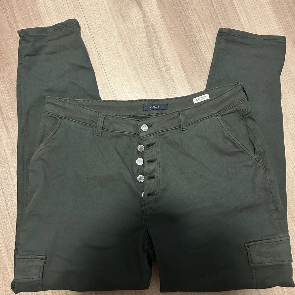 Mavi Green Cargo Pants Slim Fit Utility Style, button up